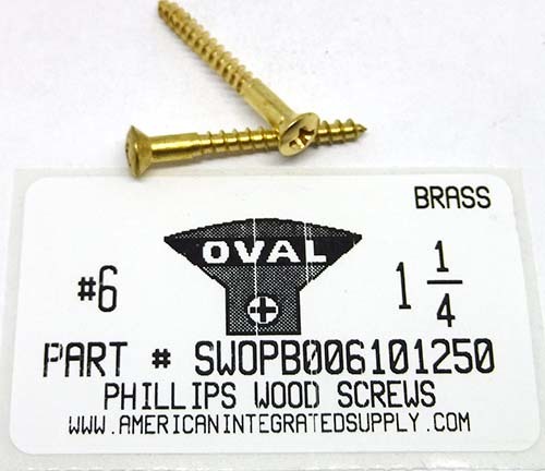 #6X1-1/4 OVAL HEAD PHILLIPS WOOD SCREW BRASS