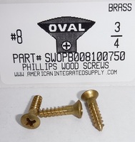 #8X3/4 OVAL HEAD PHILLIPS WOOD SCREW BRASS