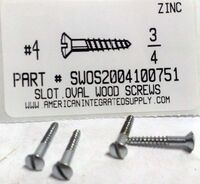 #4X3/4 OVAL HEAD SLOTTED WOOD SCREW STEEL ZINC PLATED