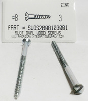 #8X3 OVAL HEAD SLOTTED WOOD SCREW STEEL ZINC PLATED (DISCONTINUED)