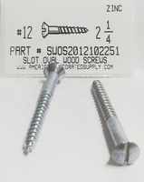 #12X2-1/4 OVAL HEAD SLOTTED WOOD SCREW STEEL ZINC PLATED