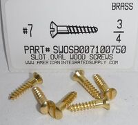 #7X3/4 OVAL HEAD SLOTTED WOOD SCREW BRASS