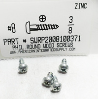 #8X3/8 ROUND HEAD PHILLIPS WOOD SCREW STEEL ZINC PLATED