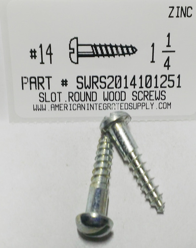 #14X1-1/4 ROUND HEAD SLOTTED WOOD SCREW STEEL ZINC PLATED