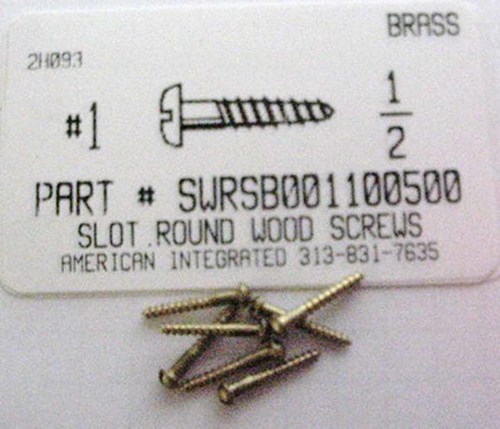 #1X1/2 ROUND HEAD SLOTTED WOOD SCREW BRASS