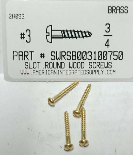 #3X3/4 ROUND HEAD SLOTTED WOOD SCREW BRASS