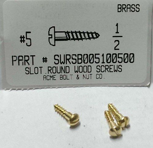 #5X1/2 ROUND HEAD SLOTTED WOOD SCREW BRASS
