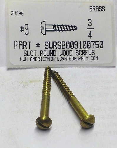 #9X3/4 ROUND HEAD SLOTTED WOOD SCREW BRASS