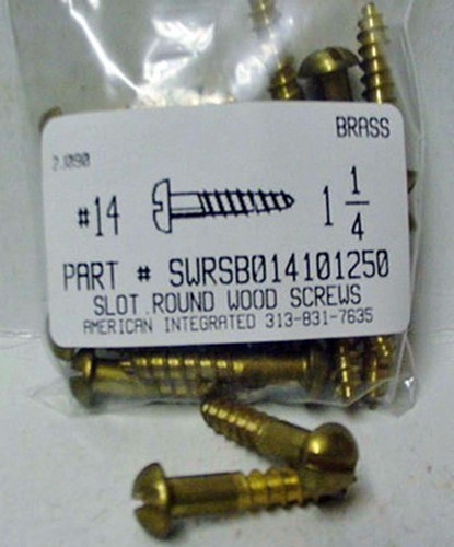 #14X1-1/4 ROUND HEAD SLOTTED WOOD SCREW BRASS