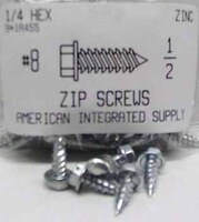 #8X1/2 SLOTTED HEX WASHER HEAD SELF PIERCING SCREW IN METAL UP TO .050" STEEL ZINC PLATED