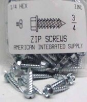 #8X3/4 SLOTTED HEX WASHER HEAD SELF PIERCING SCREW IN METAL UP TO .050" STEEL ZINC PLATED