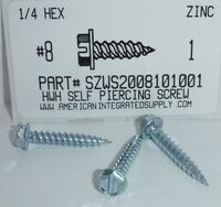 #8X1 SLOTTED HEX WASHER HEAD SELF PIERCING SCREW IN METAL UP TO .050" STEEL ZINC PLATED
