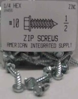 #10X1/2 SLOTTED 1/4" HEX WASHER HEAD SELF PIERCING SCREW IN METAL UP TO .050" STEEL ZINC PLATED