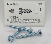 #10X1-1/2 HEX WASHER HEAD SLOTTED SELF PIERCING SCREW STEEL ZINC PLATED