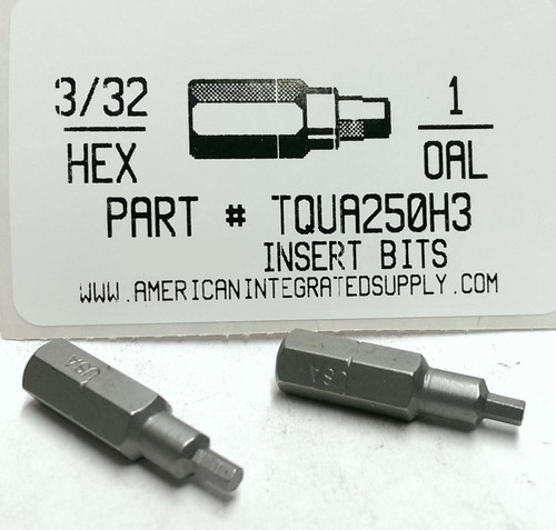 3/32 HEX X 1" LONG INSERT BIT 1/4 HEX