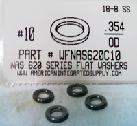 #10 FLAT WASHER 18-8 STAINLESS STEEL NAS620C10 DIMENSIONS .195 ID X .354 OD X .061 TH +/-