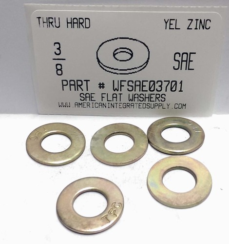 thumbnail image 2 of Redding Fasteners 3/8" SAE Flat Washers - Grade 8, Thru-Hardened, Yellow Zinc - Qty 250 2 of 4