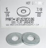 5/16 USS FLAT WASHER STEEL HOT DIP GALVANIZED .375" ID X .875" OD. .064"-.104" TH +/-