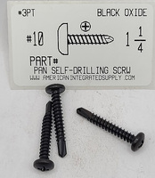 #10X1-1/4 PAN HEAD PHILLIPS SELF DRILLING SCREW #3 POINT STEEL BLACK OXIDE